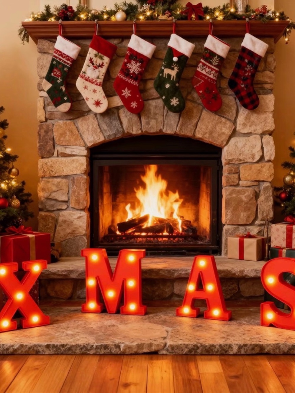 Christmas Holiday Stockings Set - Red & Green Festive Mantel Decor